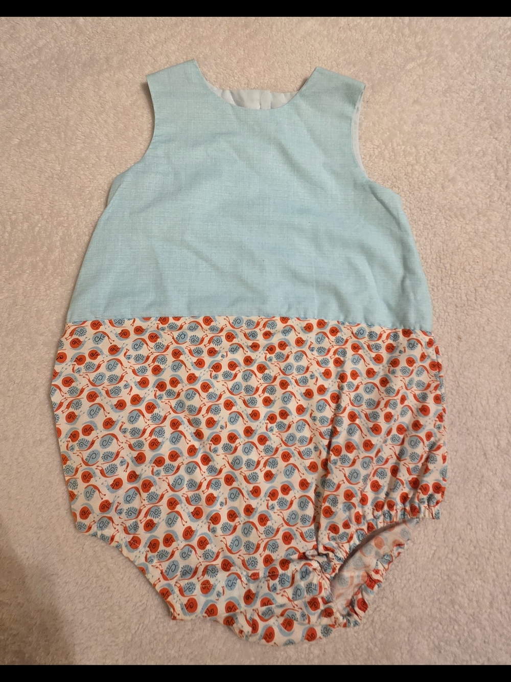 Handmade Boys Blue/Red Snail Romper (Size 9M)
